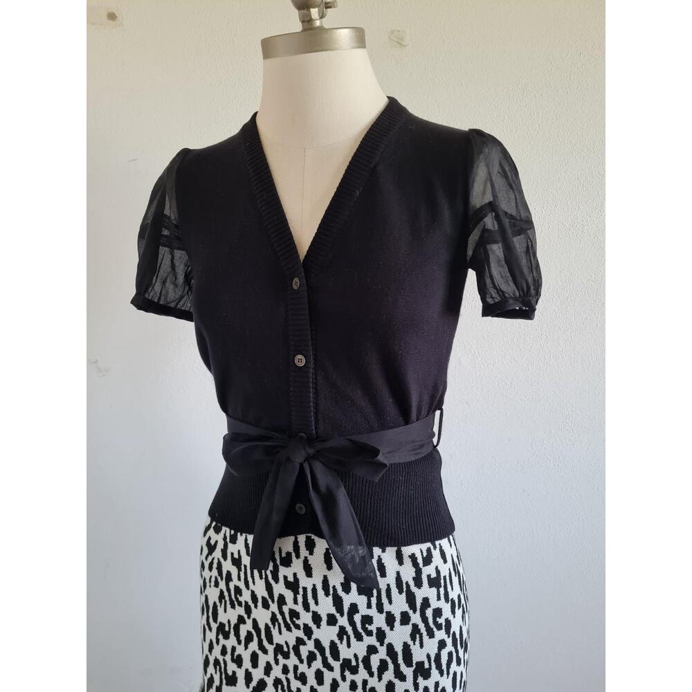 Miu Miu Mixed Media Buttonfront Short Sleeve Swea… - image 2